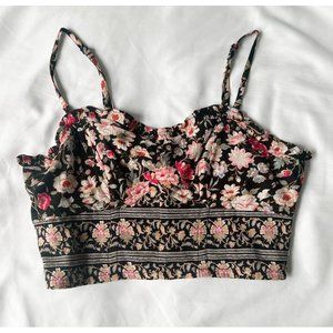 Floral Print Bralette with Adjustable Straps - Cottagecore, Boho, Fairycore